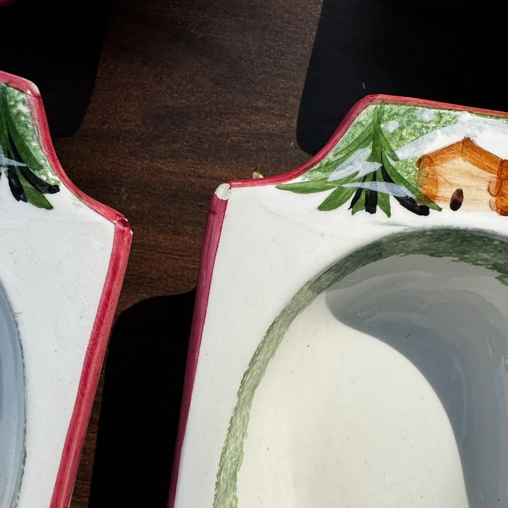 Macy’s The Cellar made in Italy hand painted log cabin Ceramic Serving Dishes